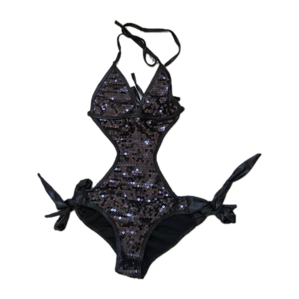 Roma Costume Sequin Monokini Bodysuit Black Scrunch Bum Festival XXS/XS EUC